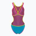 Dámské jednodílné plavky arena One Double Cross Back One Piece tyrkysová/fluo růžová/měkká zelená 2