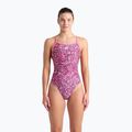 Dámské jednodílné plavky  arena Pink Dahlia Lace Back shocking pink/multi