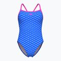 Dámské jednodílné plavky arena Monogram Challenge back blue river multi/shocking pink