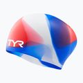 Plavecká čepice TYR Tiedye Long Hair Multicolor Jr red/white/blue