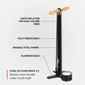 Pumpa na kolo Lezyne Steel HV Floor Drive 3,5 100psi flat black 3