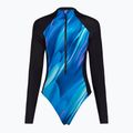 Dámské jednodílné plavky Speedo Printed LS Zip One Piece rapture glow/dark teal