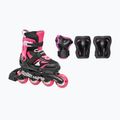 Dětské kolečkové brusle s chrániči Rollerblade Microblade Combo Jr black/pink 15