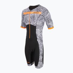 Pánská triatlonová kombinéza  ZONE3 Activate+ Kona Speed Full Zip Trisuit black/white/orange