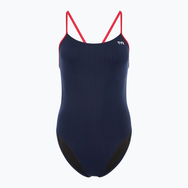 Dámské jednodílné plavky TYR Hexa Cutoutfit navy/red