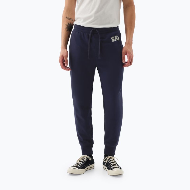 Pánské kalhoty GAP Heritage French Terry Loggo Jogger blue navy