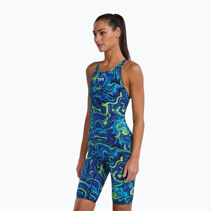 Dámské jednodílné plavky TYR Thresher Open Back Hyperblitz blue/green 3