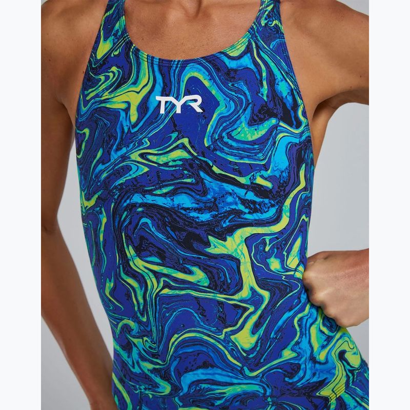 Dámské jednodílné plavky TYR Thresher Open Back Hyperblitz blue/green 5
