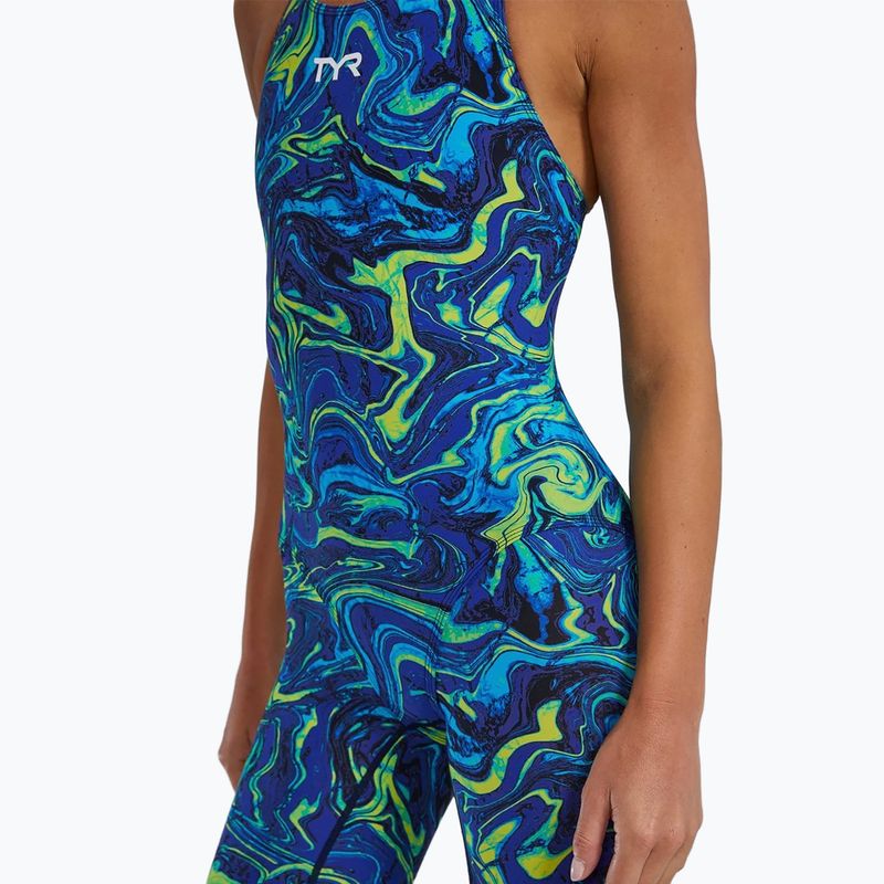 Dámské jednodílné plavky TYR Thresher Open Back Hyperblitz blue/green 7