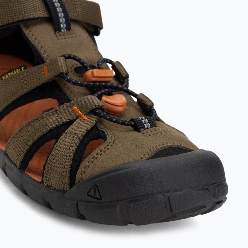 Juniorské sandály KEEN Seacamp II CNX dark olive/gold flame 7