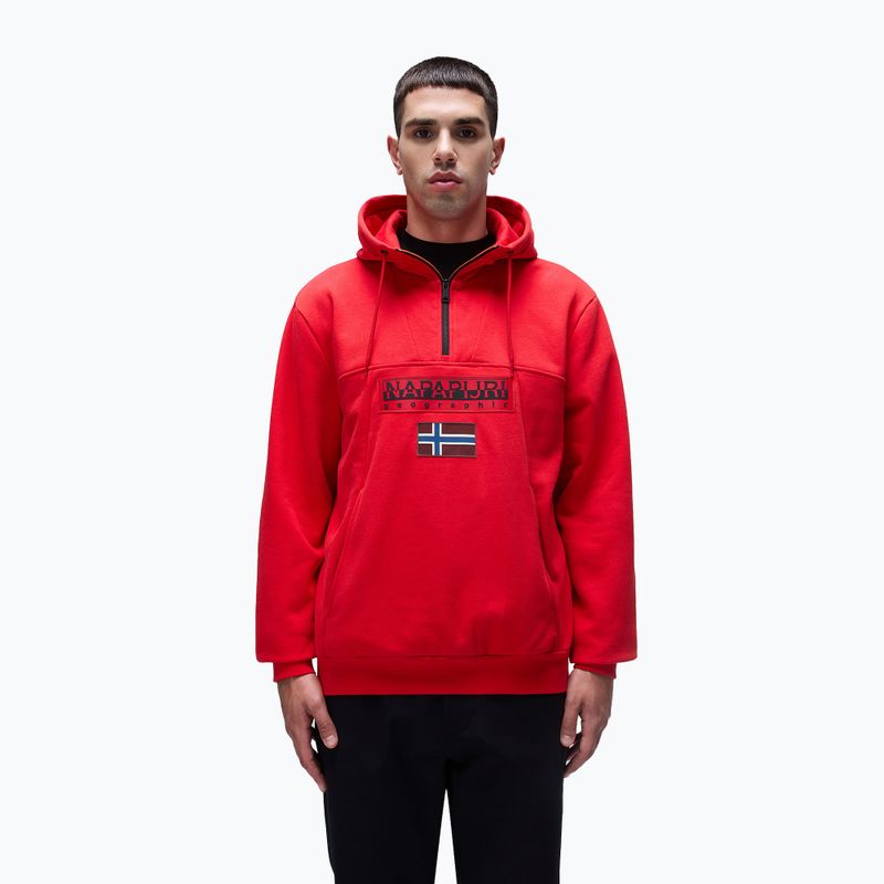 Pánská mikina Napapijri Burgee Half Zip Hooded 2.0 red goji