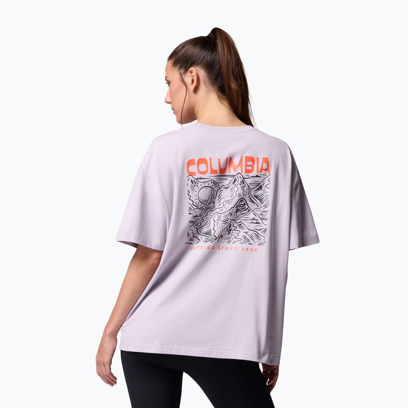 Dámské trekkingové tričko Columbia Rolling Bend Graphic Oversized Tee lavender pearl/mountainview 3