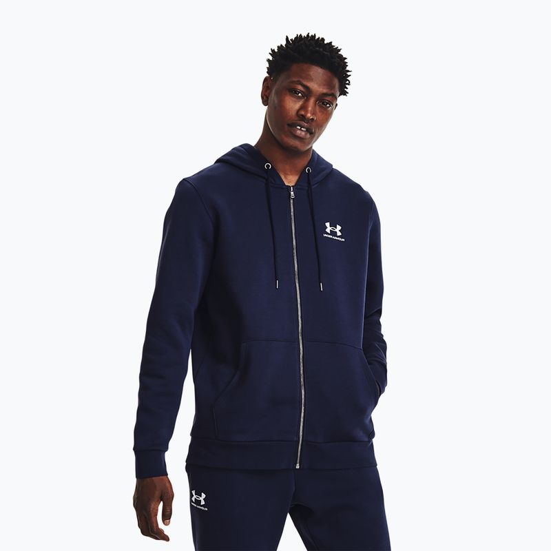 Pánská mikina Under Armour Essential Fleece FZ Hood midnight navy/white