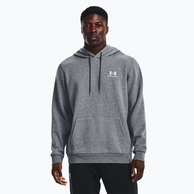 Pánská mikina Under Armour Essential Fleece Hoodie pitch gray medium heather/white