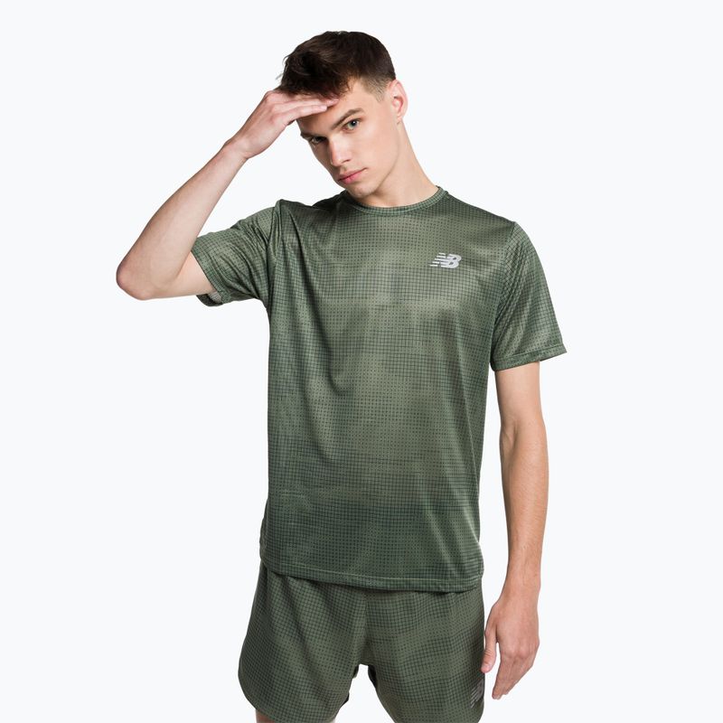 Pánské běžecké tričko New Balance Top Printed Impact Run SS zelené NBMT21263DON