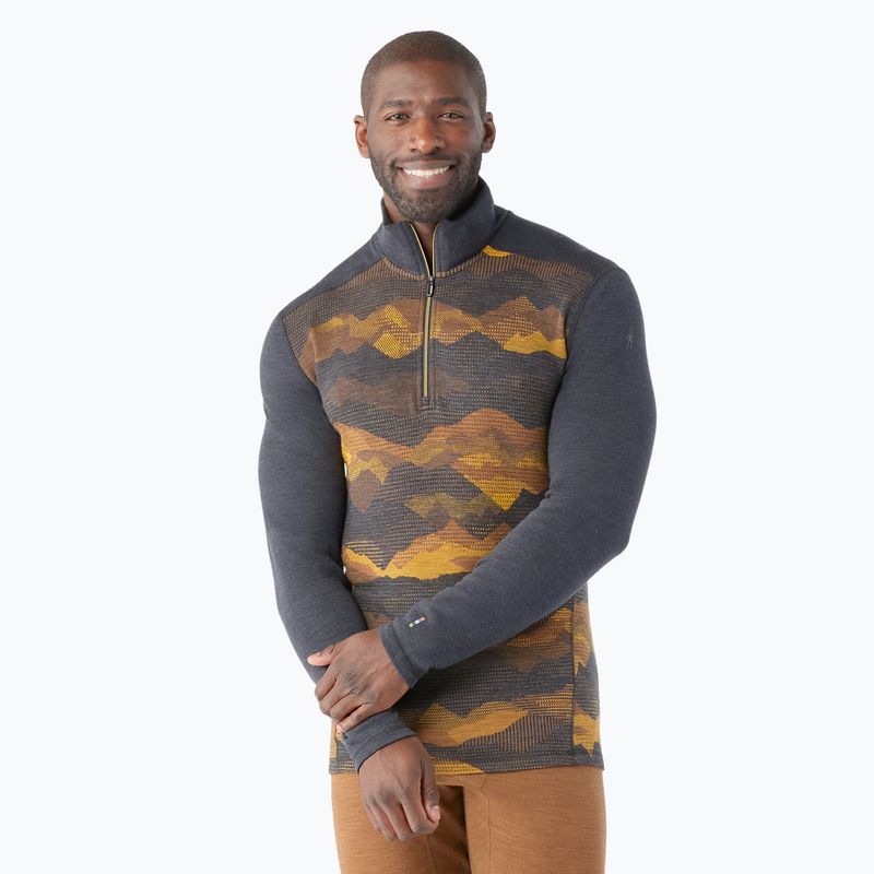 Pánské termo tričko longsleeve  Smartwool Merino 250 Baselayer 1/4 Zip Boxed charcoal mtn scape