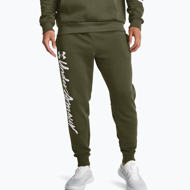 Under Armour Rival Fleece Graphic Joggers pánské tréninkové kalhoty marine od green/white