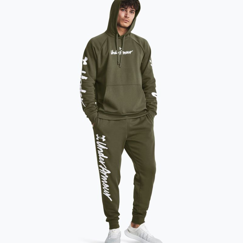 Under Armour Rival Fleece Graphic Joggers pánské tréninkové kalhoty marine od green/white 2