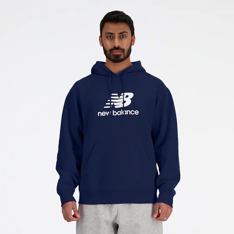 Pánská mikina New Balance Stacked Logo French Terry Hoodie navy