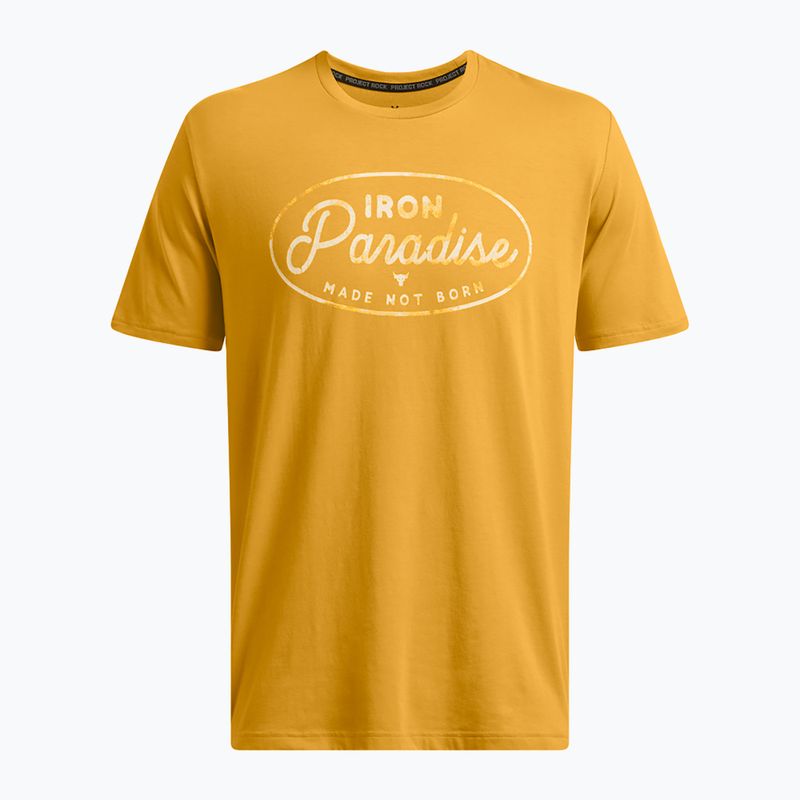 Pánské fitness tričko  Under Armour Project Rock Made Not Born golden yellow/steeltown gold