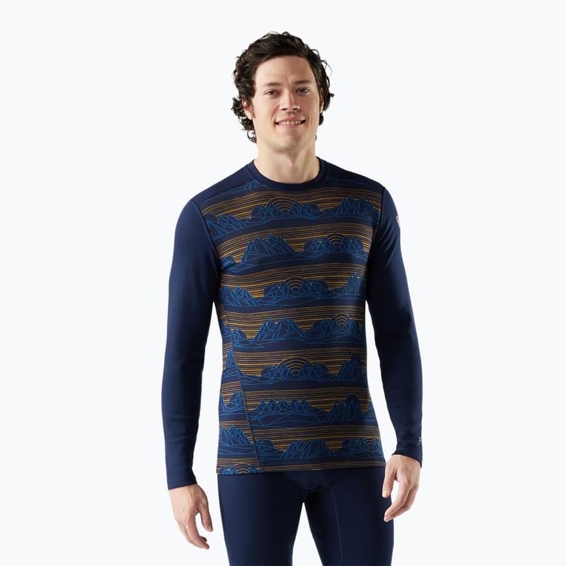 Pánská termoakční mikina Smartwool Merino 250 Baselayer Crew Boxed deep navy geo peaks
