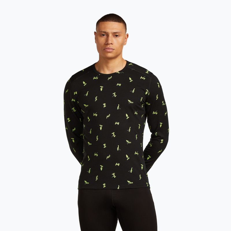 Pánská termoakční mikina icebreaker Merino 200 Oasis Crewe Snow Day black/peridot/aop