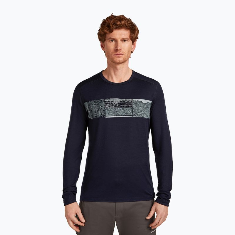 Pánská termoakční mikina icebreaker Merino 200 Oasis Crewe Elevation Line midnight navy