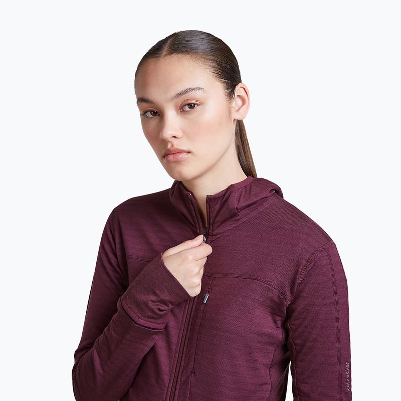 Dámská trekingová mikina Icebreaker Merino 300 Realfleece Descender Zip Hoodie dark berry 4