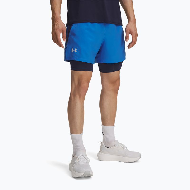 Pánské běžecké šortky Under Armour Launch 5" 2in1 blue atlantis/washed navy/reflective