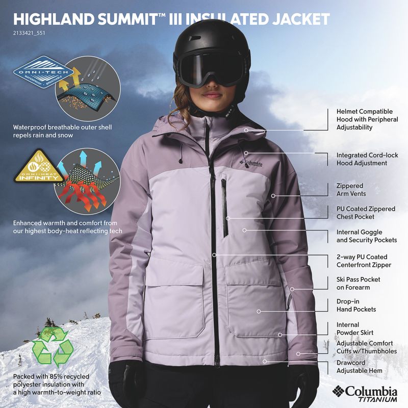Dámská lyžařská bunda Columbia Highland Summit III Insulated lavender pearl/shale purple 13