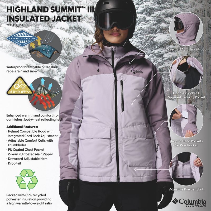Dámská lyžařská bunda Columbia Highland Summit III Insulated lavender pearl/shale purple 14