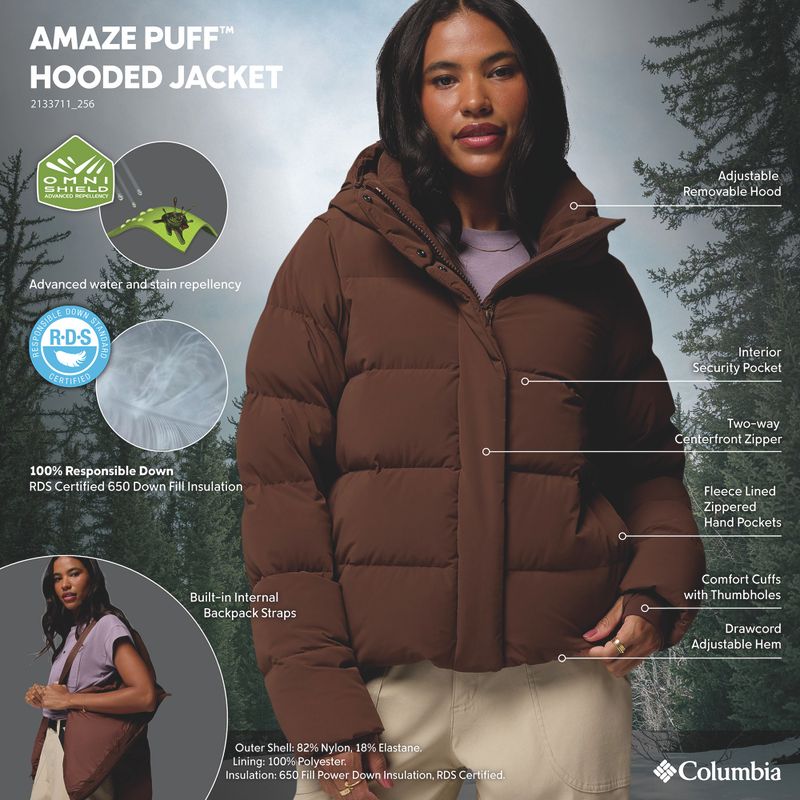 Dámská péřová bunda Columbia Amaze Puff Hooded tobacco 17