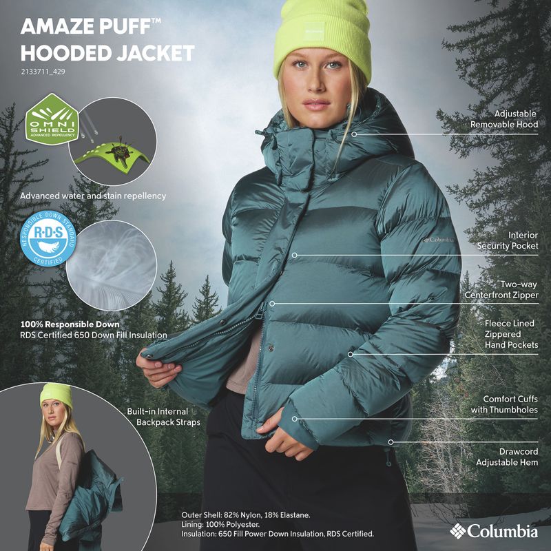 Dámská péřová bunda Columbia Amaze Puff Hooded everblue high shine 12