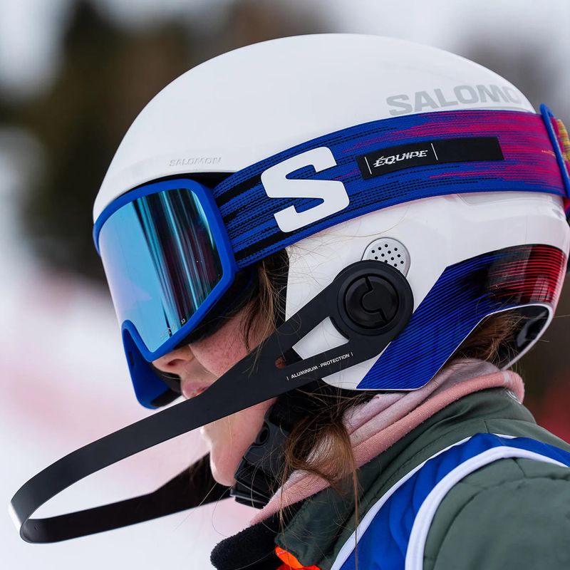 Dětská lyžařská helma Salomon Equipe Fis + Chinguard Jr white/race blue 7