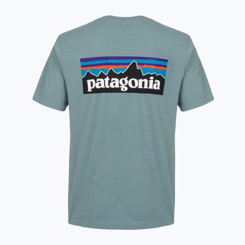 Pánské tričko na lezení Patagonia P-6 Logo blue sage 2