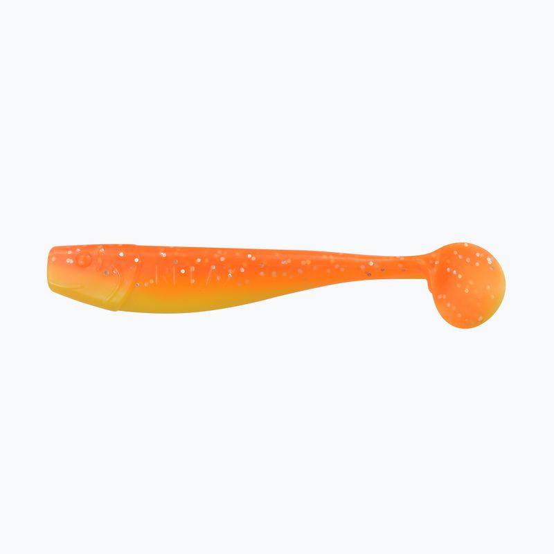 Relax Kingshad 4 Laminovaná gumová nástraha 4 ks. Žlutá / oranžovo-stříbrná třpytka KS4