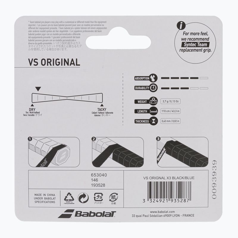 BABOLAT Vs Original x3 černo-modré potahy na tenisové rakety 653040 2