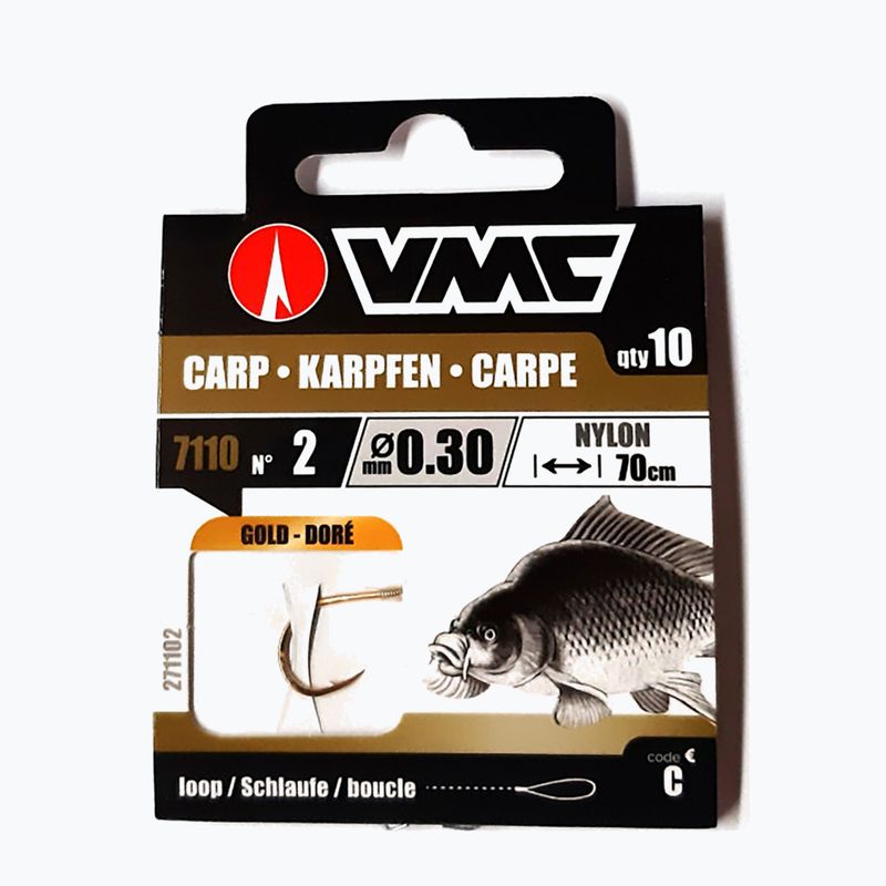 VMC Karp Gold methode návazcový háček s ostnem + vlasec 10 ks zlatý 271102