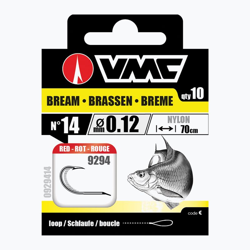 Methode leader VMC Bream loop hook with barb + line 10 ks červená 929412