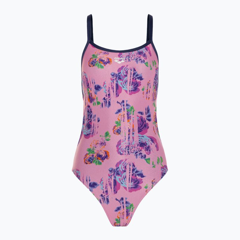 Dámské jednodílné plavky arena Rose Texture Swimsuit Xcross Back multi pink/navy