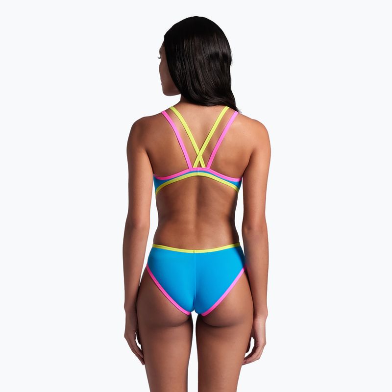 Dámské jednodílné plavky arena One Double Cross Back One Piece tyrkysová/fluo růžová/měkká zelená 8