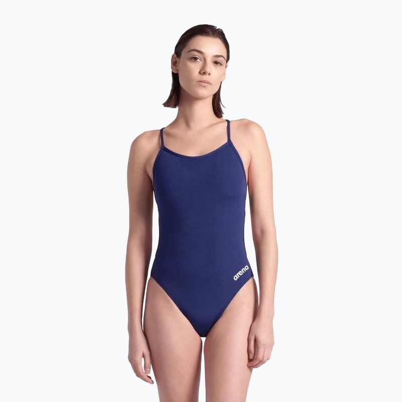 Dámské jednodílné plavky arena Lace Back Solid navy/white 5