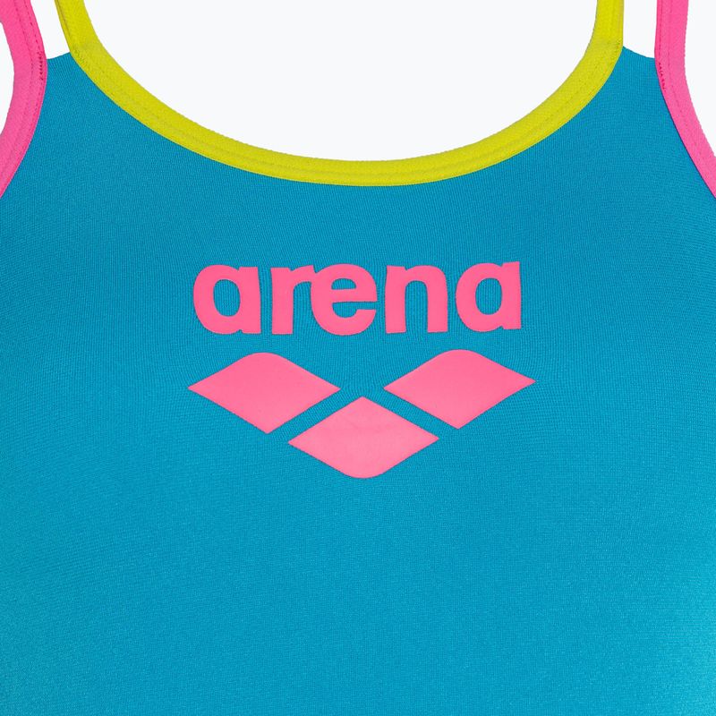 Dámské jednodílné plavky arena One Double Cross Back One Piece tyrkysová/fluo růžová/měkká zelená 3