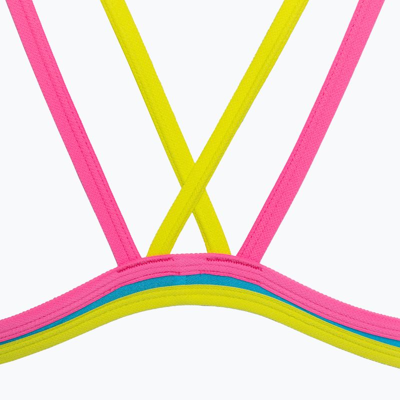 Dámské jednodílné plavky arena One Double Cross Back One Piece tyrkysová/fluo růžová/měkká zelená 5