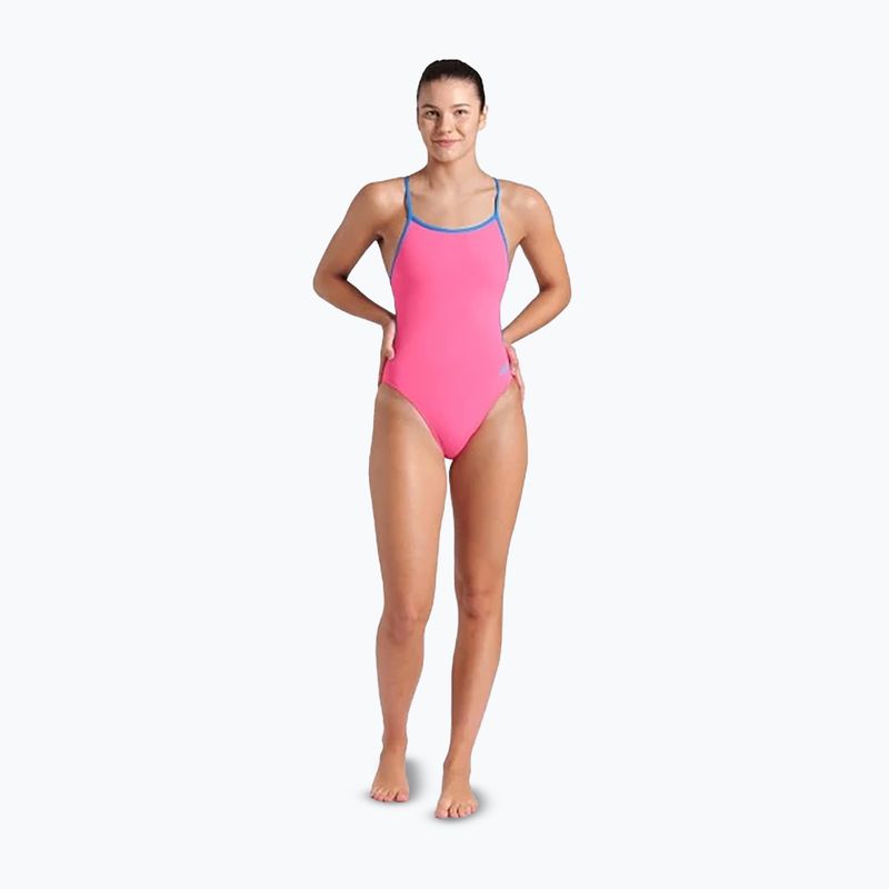 Dámské jednodílné plavky arena Lace Back Solid shocking pink/blue river 2
