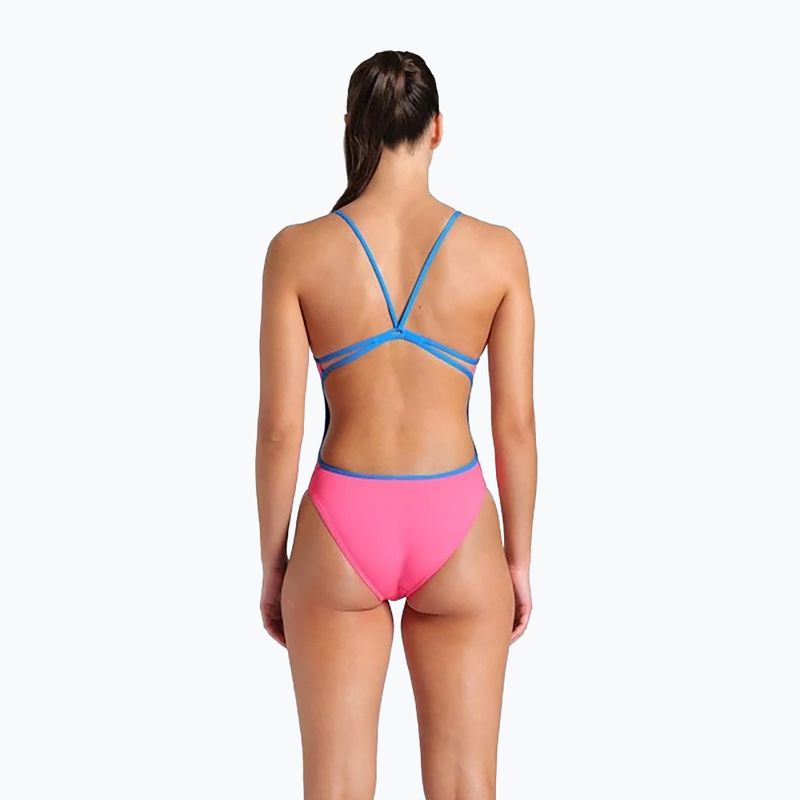 Dámské jednodílné plavky arena Lace Back Solid shocking pink/blue river 3