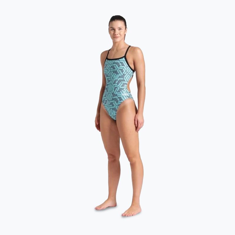 Dámské jednodílné plavky  arena Escape Challenge Back black/water blue multi 2