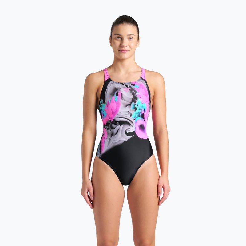 Dámské jednodílné plavky  arena Imaginary Swim Pro Back black/shocking pink/multi 5