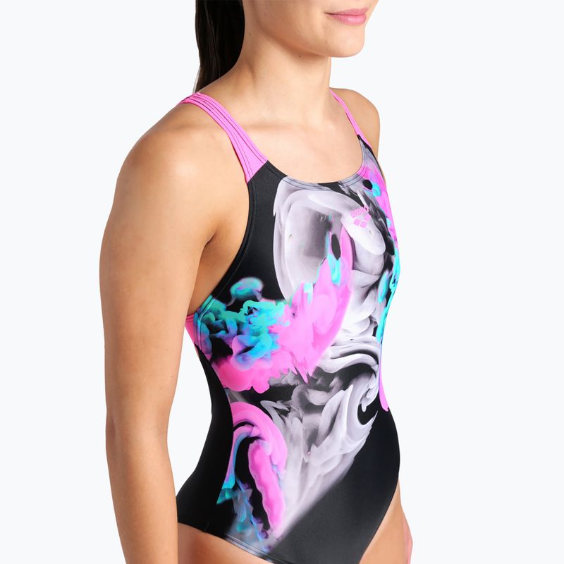 Dámské jednodílné plavky  arena Imaginary Swim Pro Back black/shocking pink/multi 8