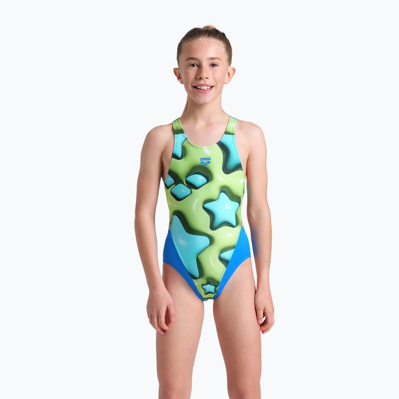 Dětské jednodílné plavky arena Star Shaped Swim Tech L blue river/soft green/multi 5